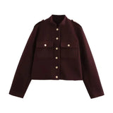 Red Solid Gold Button Jacket-Outfit