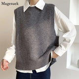 Knitted Sweater Vest Women Autumn Winter 2023 New Wool Vest Sleeveless Sweaters Pullover O Neck Solid Sweaters 16774 1028-1-Outfit