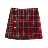 Women Autumn Winter New Tweed Vintage Two Piece Skirt Suits Sets Buttons Coat And A-line Skirt Sets Elegant