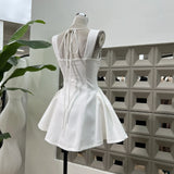 British Spring Fashion White Rich Beauty Light Luxury Strap Hand Nail Drill Collar Small Dress