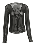 Sheer Mesh Lace Up Blouse-Outfit