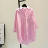 Fongt Vertical Stripe Medium Long Shirt Dress Women 2025 Spring And Autumn New Han Fan Art BF Style Casual