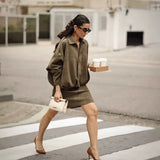 Fongt Women's 2025 Fashion Pilot Jacket Bat Sleeve Zipper Casual Jacket