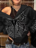 Spider Print Zip-Up Hoodie-Outfit