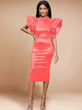Fongt Design-Sensitive Solid-Colored Loudspeaker Sleeve-Back Spring Party Party Evening Dress Dress Dress Dress Dress