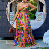 African Women Sexy Spaghetti Strap Maxi Dresses Summer Vintage Casual Sleeveless Dress Female Camisole Long Party Dress