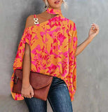 Wise Hot Summer Hanging Bat Sleeve Print Shirt Woman-Outfit