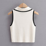 New Summer Lapel With Color Zipper Knitted Vest Shows The Navel Short Style Blouse.-Outfit