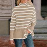 Fongt 2023 New Explosion Women's High-Collar Knitted Striped Opener