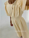Fongt Summer Women's Long Dress Elegant Short-Sleeved Dress