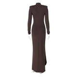 Turtleneck Long Sleeve Wrap Maxi Dress-Outfit
