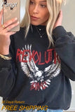 Graphic Washed Sweatshirts for Women Fashion Letter Printed Pullovers Tops Loose Sweatshirt Hoodies Female 2023