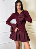 Ruffled Patchwork Long Sleeve Mini Dress-Outfit