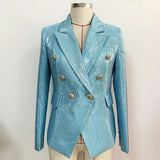 QUALITY Newest 2023 Designer Jacket Women's Double Breasted Lion Buttons Slim Fitting Shimmer