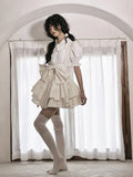 Big Bow Patchwork Strap Skirt Summer New Jacquemus High Waist A-line Mujer Faldas Elegant Sweet Cake Dress-Outfit