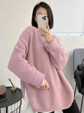 Sweater Side Fork Thick Loose Middle and Long Oversize Sweater Woman O-Neck Autumn and Winter Fashion Knitted