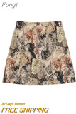 Autumn Women Short Skirts Chic Cat Fashion Printing Mini A-Line Dress Korean Loose High Waist Zipper Denim Vintage