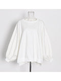 Casual Solid Sweatshirt Round Neck Long Puff