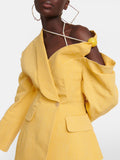 Blazers Women Lapel Long Sleeve Off Shoulder Patchwork Button Solid Blazer Female Spring 2023 Style-Outfit
