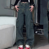 Vintage Patchwork High Waist Cargo Jeans-Outfit