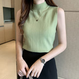 New Summer Bottom Sweater Xia Slim, Thin Sweater, Sleeveless Knitted Sweater, Put On A Girl.-Outfit