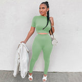 Fongt New Women's Casual Two-Piece Slim Short Sleeve Sports Suit-Outfit