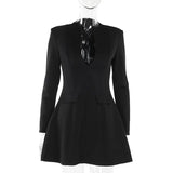 Fongt Autumn 2024 New Bag Ass Dress Temperament Sexy Body-Dress V-Necked Long-Sleeved Dress