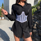 Corset Underbust Women Lace-up Belt Gothic Corset Curve Shaper Strap Slim Waist Belt Chain Mesh Corsets Bustiers-Outfit
