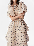 Fashion And Leisure Suit Women 2025 Summer New Black Wave Dot Mesh Foam Sleeve Splicing Design Skirt