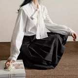 Fongt Thousand Gold Lace Bow White Shirt Women 2025 Niche New Bottom Shirt Shirt In Autumn