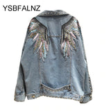 Wings Coats Women Casual Embroidered Denim Jacket Sprint Short Denim Coat Jackets For Women Long Sleeve Chaqueta
