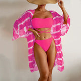2025 Solid Color Colorful Swimsuit Wave Chiffon Beach Three-Piece Bikini