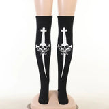 Dark Emo Skull Printed Mall Gothic Women Black Long Socks Grunge Punk Aesthetic Streetwear Harajuku Halloween Alt