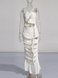 Spring 2025 New One-Shoulder Hollow Design Folds Slimming Bandages Dress
