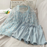 Women Three piece sets Casual Linen Tops + Shorts Elastic Waist Belt Wide Leg Pants Suit Set 3 Piece Set 2020 Summer