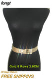 10 Rows Full Rhinestone Width 3.5 CM Waist Belts Women Diamante Crystal Chain Bride Wide Shiny Gold Silver Waist