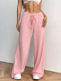 Fongt Autumn And Winter Women's New Casual Striped Solid Rubber Rope Cotton Straight Trousers