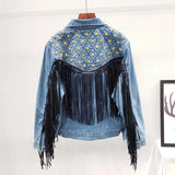 Women Jacket 2022 Autumn New Spring Vintage Star Rivet Suede Fringe Loose Coat Long Sleeve Outerwear Female Boho
