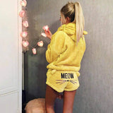 2023 Women's Cat Embroidered Pajamas Hooded Casual Set Two-Piece Fashion-Outfit