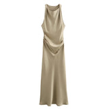 Fongt Autumn Silk Hymn Feeling Sleeveless Fan Flute Dress Round Neck Fashion Party Dress