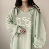 Letter Print Oversized Hooded Long Sleeve Tee-Outfit