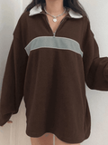 Fleece Patchwork Half Zip Sweatshirt-Outfit