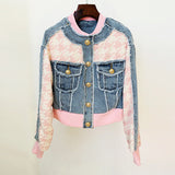 Fongt New Thousand Bird Cowboy Splicing Loose Side Baseball Uniform Jacket Jacket