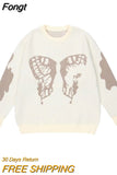 y2k Hip Hop Street Knitted Sweater Men's Gothic Butterfly Print Pullover Autumn Harajuku Cotton Sweater Women's