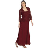 Wish Fashion Two-Piece Lace Cardigan Chiffon Dress Large Size Suit-Outfit