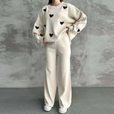 Fongt 2025 New Women's Long-Sleeved Love Loose Casual Knitting Set