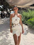 Fashion Hanging Neck Asymmetric Hollow Dress Women's
