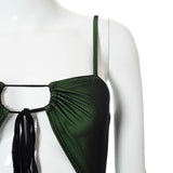 Women Sexy Black Mesh Patchwork Bodycon Mini Dress Spaghetti Strap Cut Out Green Dress Lace Up Ruched Slim UK Robe 2021