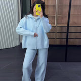 Fongt The Autumn Of 2025, The New Explosive Collar Solid Color Knitted Shirt Thick Pants Suit For Women