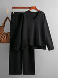 Sweater 2 Peice Set Women Winter Autumn Warm V-Neck Pullover Straight Jogging Pant Suits Casual Oversize Tracksuit Women-Outfit